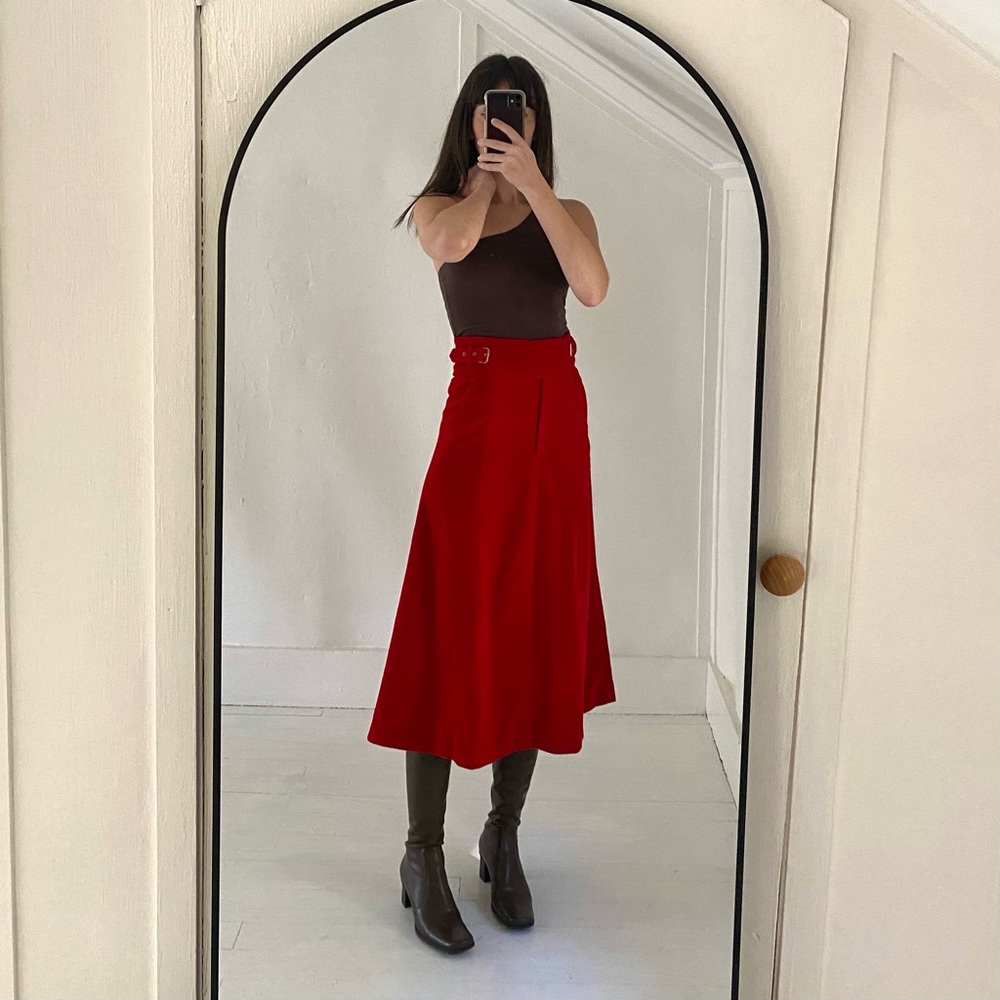 Rachel Antonoff / Anthropologie Regal Velvet Buckle Waist Midi Skirt